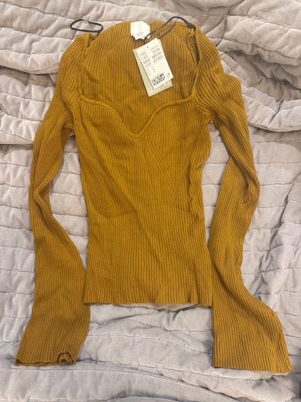 H&M Mustard Ribbed V-Neck Sweater